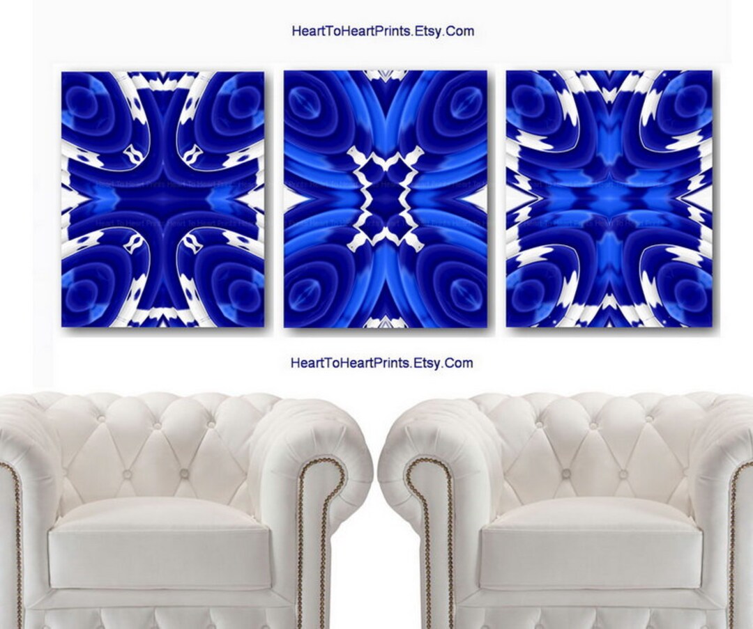 Abstract Blue Wall Art Set of 3 Prints Navy Abstract Printable Art ...