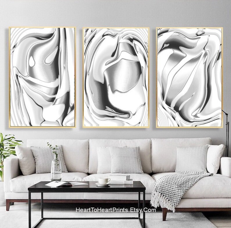 Gray Abstract Wall Art Set of 3 Posters Gray PRINTABLE Large Etsy