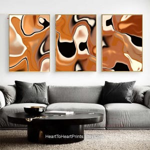 Orange Black Abstract Painting Large 24x36 Wall Art Terracotta Black Abstract Canvas PRINTABLE Painting Modern Set of 3 Boho Wall Decor