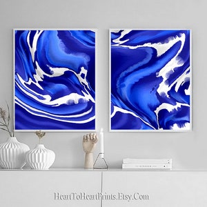Blue Abstract Painting Set of 2 Large 24x36 Royal Blue Painting Printable Wall Art Blue Contemporary Art Downloadable Print Abstract Artwork