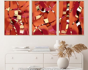 Burnt Orange Abstract Canvas Prints Set of 3 Rust Orange Abstract Painting PRINTABLE Wall Art Terracotta Modern DOWNLOAD 24x36 Large Artwork