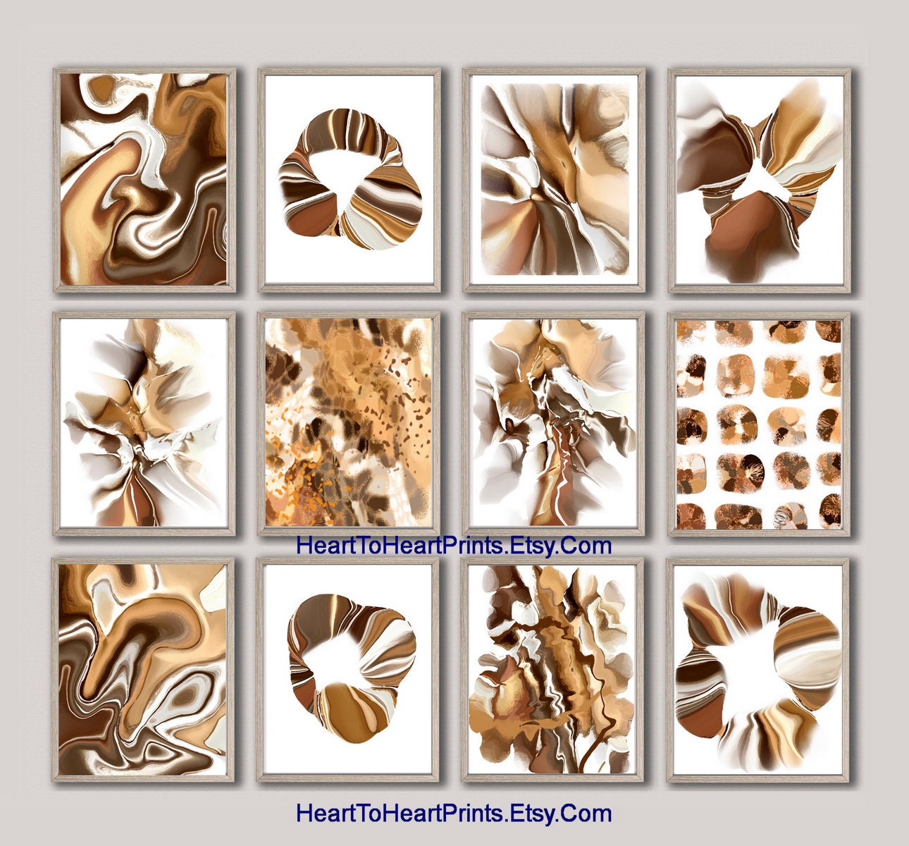 Brown Abstract Set of 12 Posters Yellow Brown Abstract Etsy