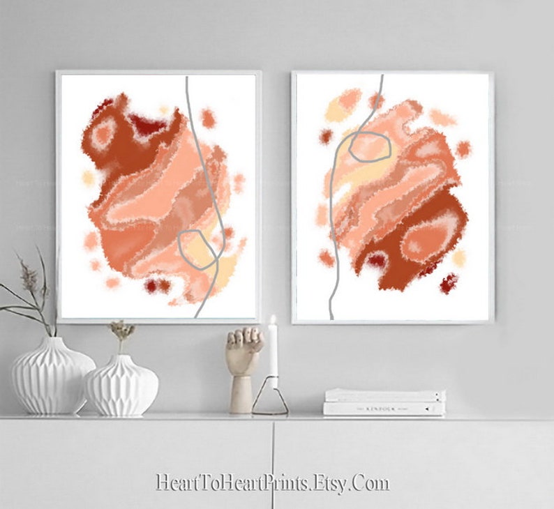 Orange Gray Abstract Wall Art Terracotta Abstract Painting Set Etsy