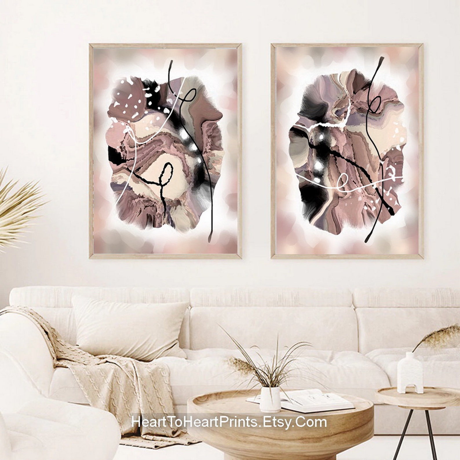 Neutral Abstract Set of 2 Large Wall Art 24x36 Brown Beige - Etsy