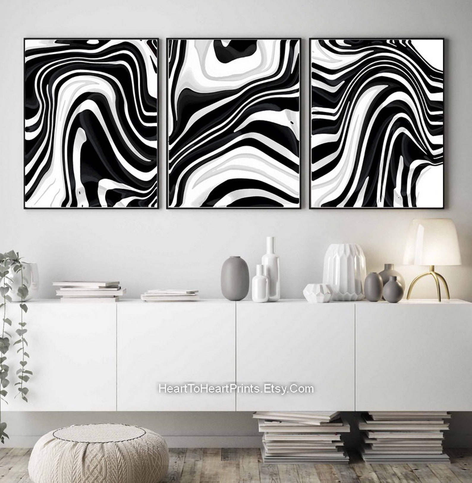 Black and White Wall Art Set of 3 Prints Line Drawing Abstract Wall Art ...