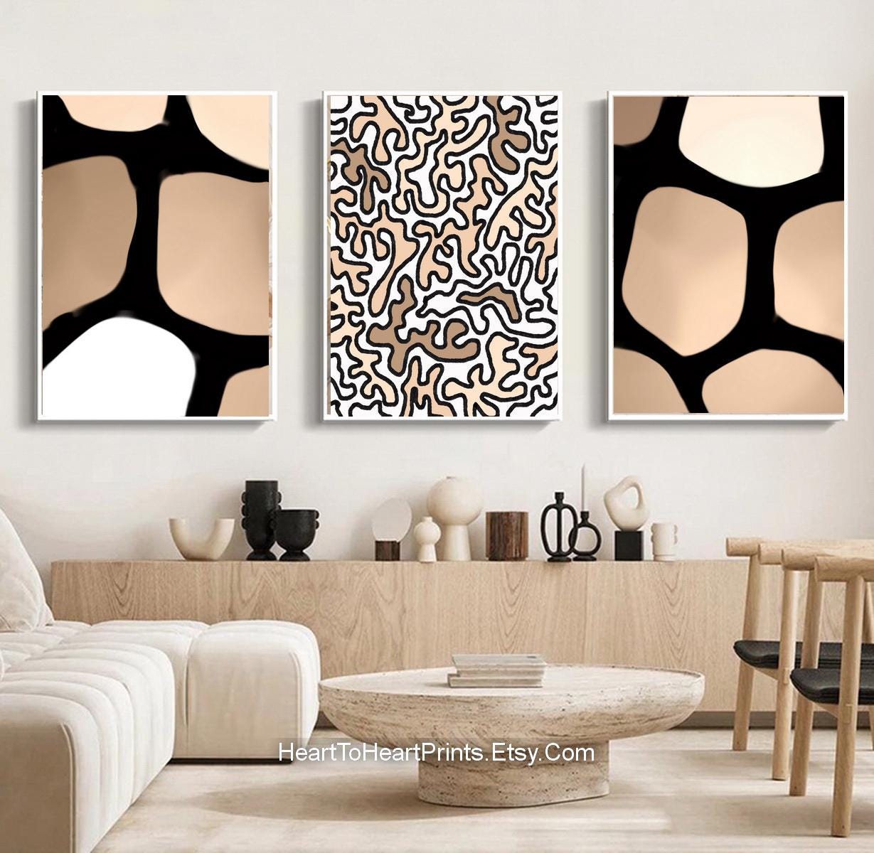 Pink Black Wall Art Set of 3 Abstract Printable Art Modern Minimalist ...