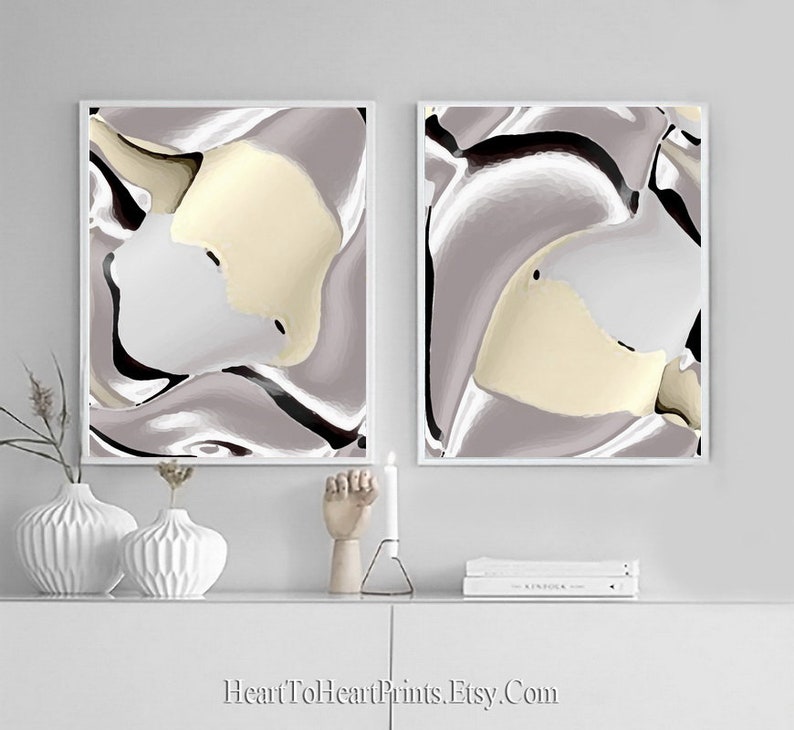 Silver Gray Abstract Wall Art Gray Abstract Printable Art Set Etsy