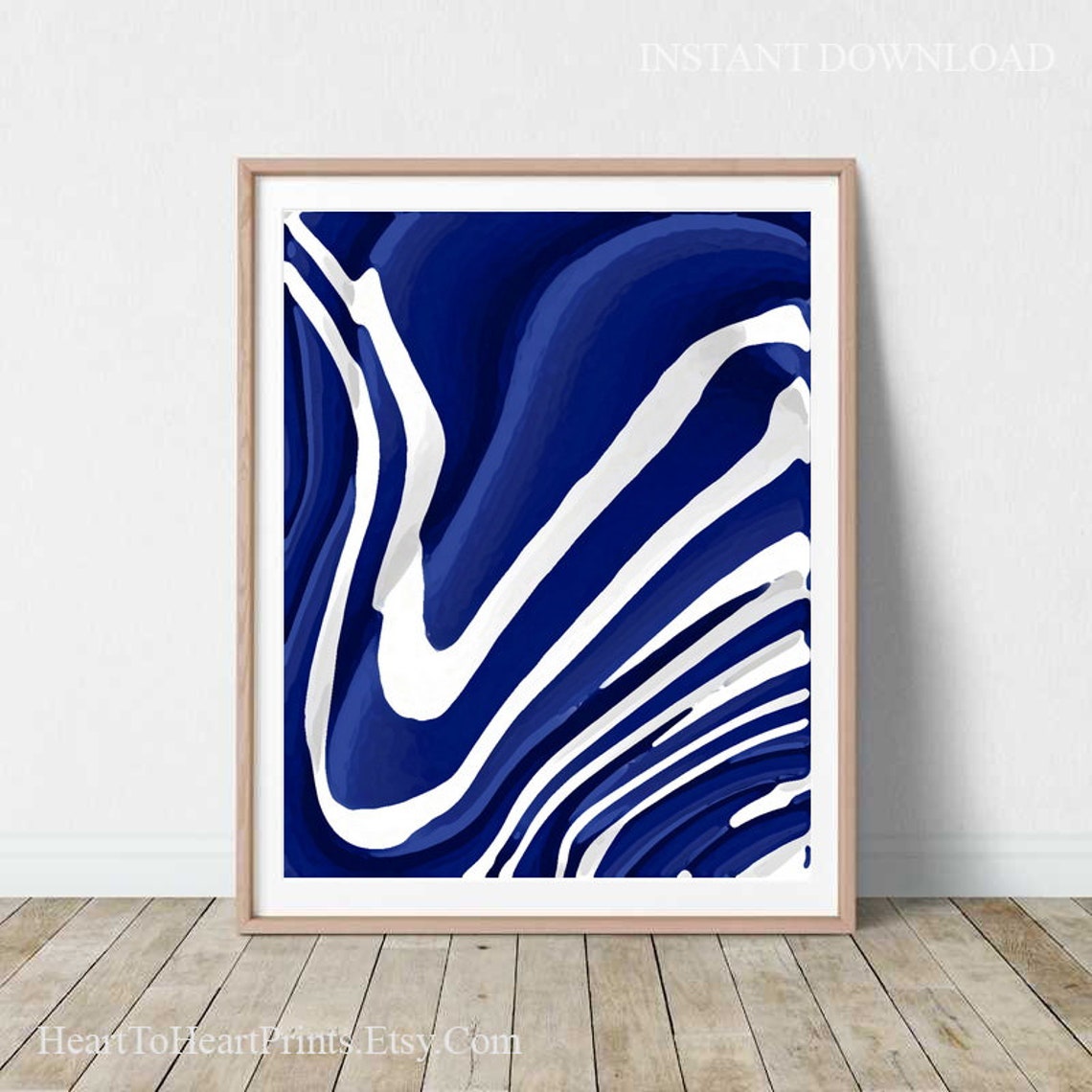 Set of 3 Navy Blue White Wall Art Digital Painting Instant Etsy