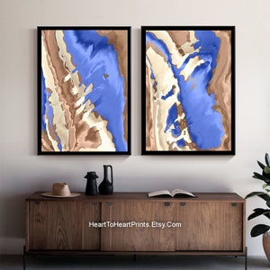 Blue Brown Abstract Gallery Wall Art Set of 3 Posters - Etsy