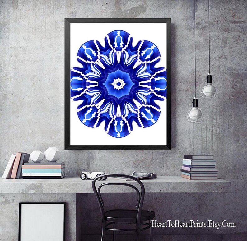 Blue Mandala Printable Wall Art Navy Royal Blue Abstract Etsy