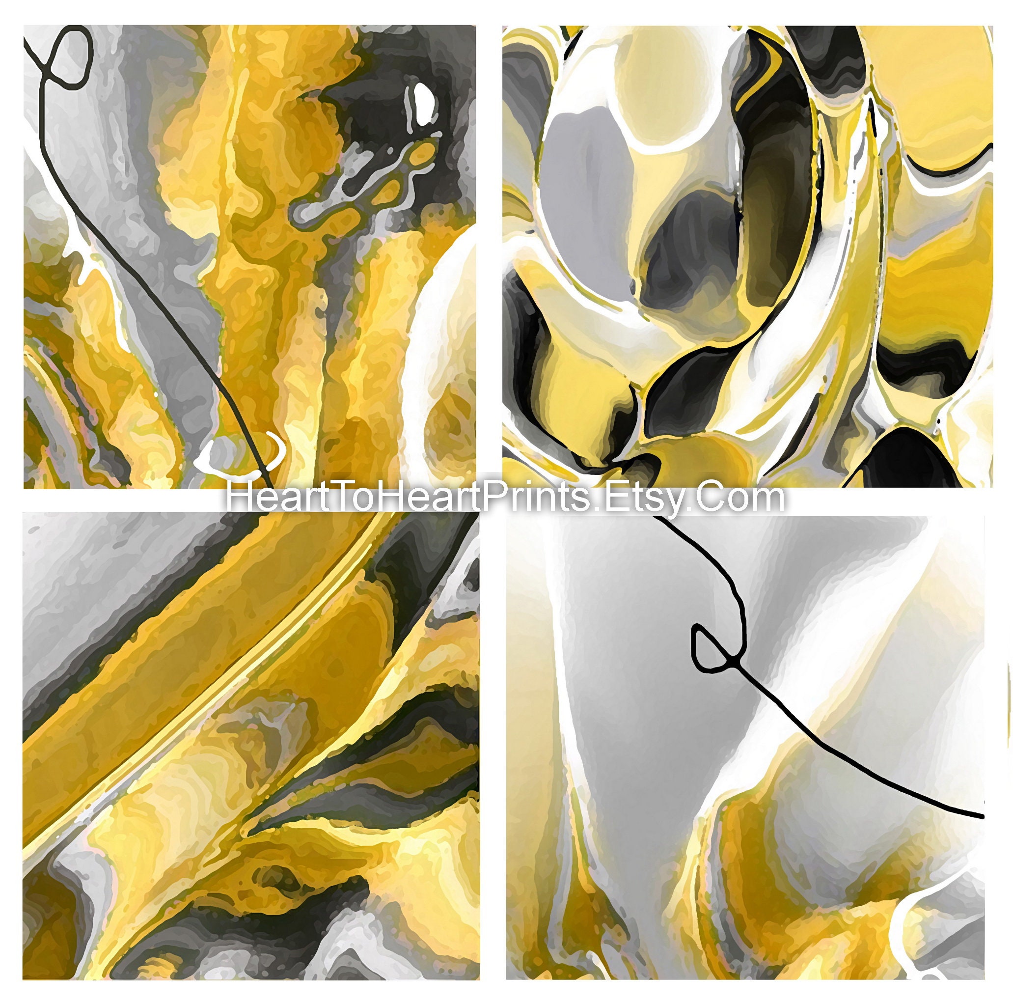 Yellow Gray Black Abstract Set of 12 Posters Abstract Painting ...