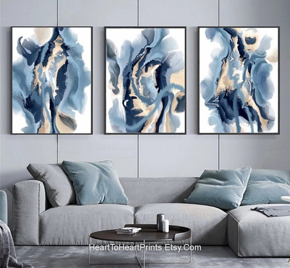 Blue Beige Abstract Painting DIGITAL DOWNLOAD Set of 3 Posters - Etsy