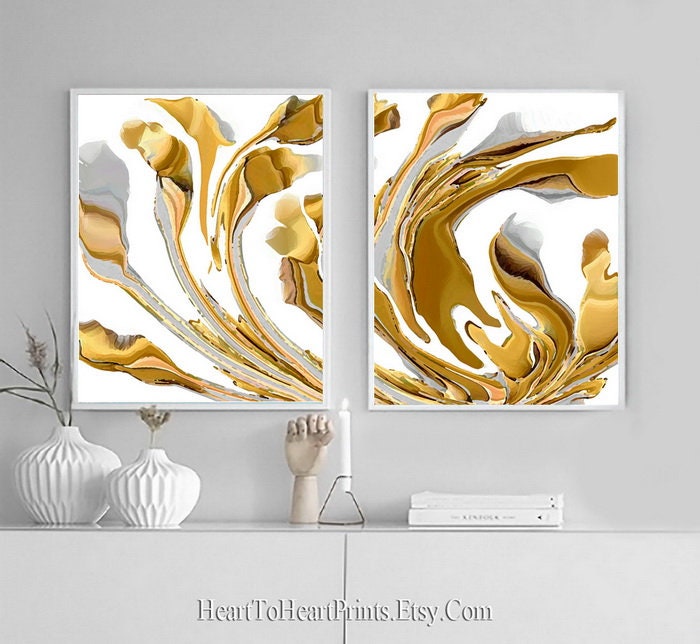 Abstract DOWNLOADABLE Prints Set of 2 Abstract Wall Art Mustard Yellow ...