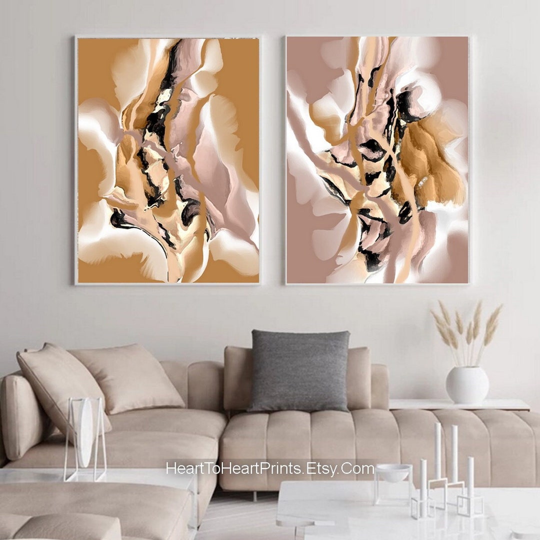 Mustard Taupe Abstract Painting PRINTABLE Wall Art Set of 2 - Etsy