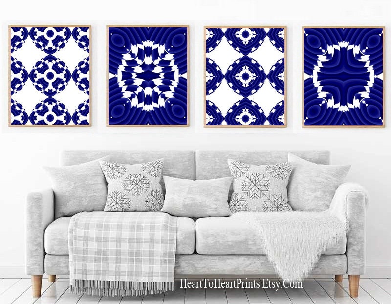 Navy Geometric Set of 4 Prints Navy Abstract Downloadable Etsy