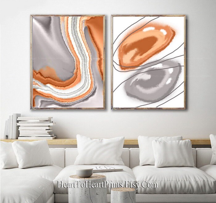 Yellow Orange Abstract Wall Art Set of 2 Prints Abstract | Etsy