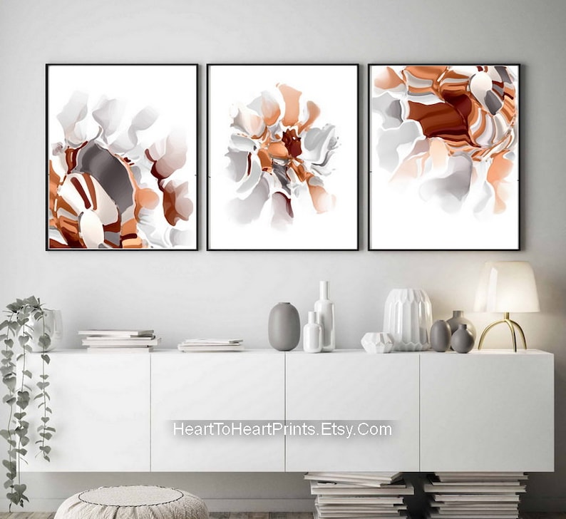 Burnt Orange Black Abstract Painting Set of 3 Posters Abstract - Etsy