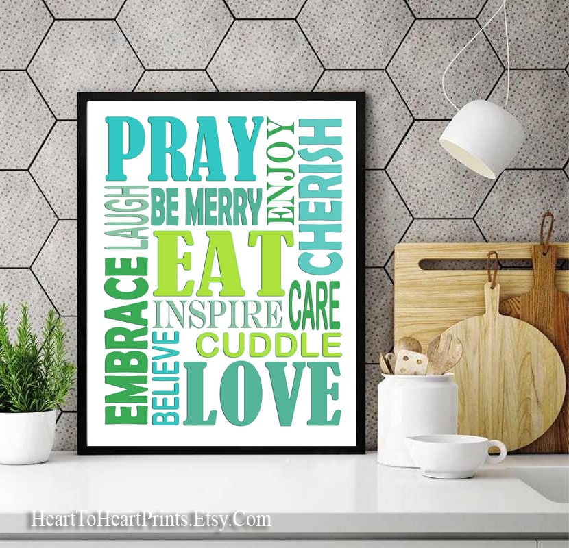 Green Kitchen Wall Art Set of 3 Prints Lime Green Teal Dining Etsy