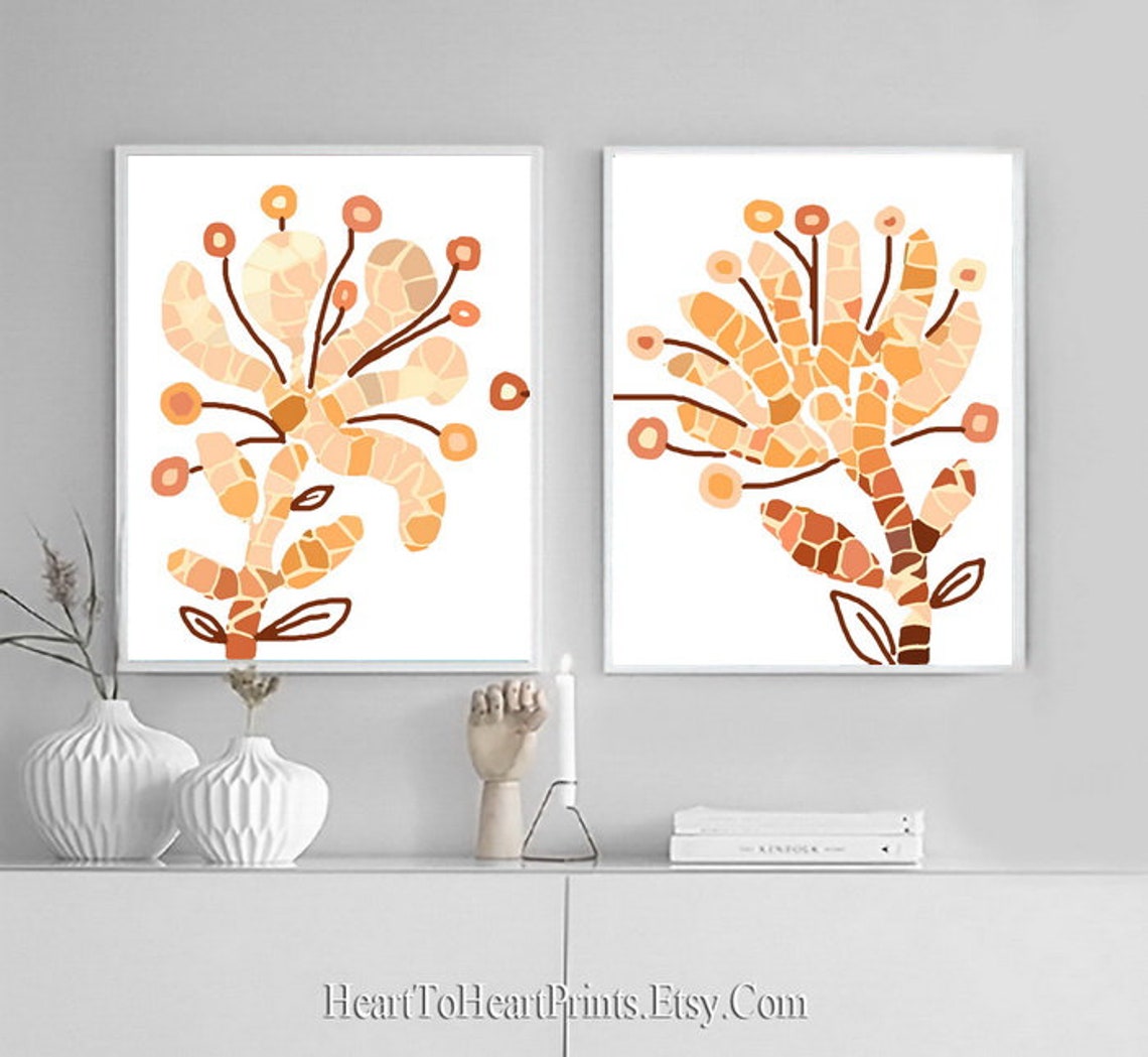 Yellow Orange Abstract Wall Art Set of 2 Prints Abstract Etsy