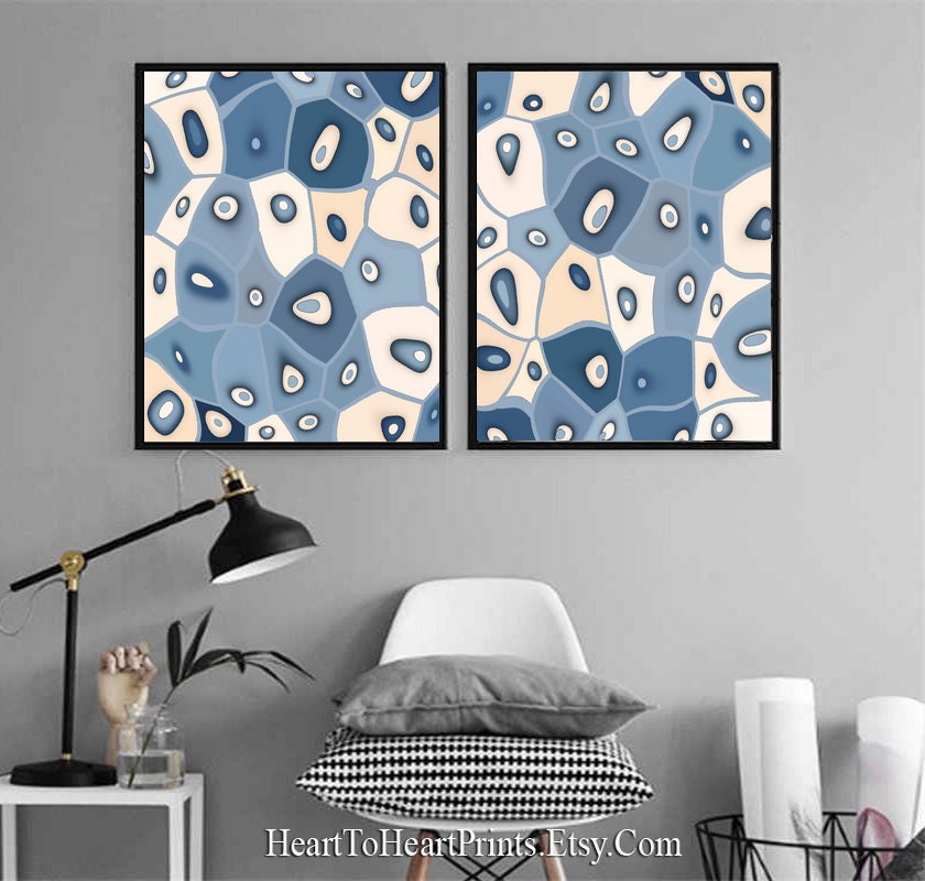Blue Geometric Wall Art Set of 2 Prints Geometric Printable Etsy