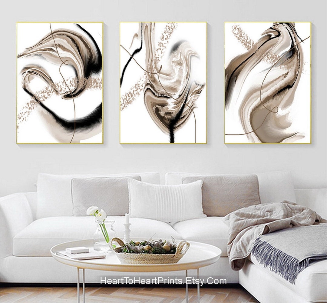 Neutral Minimalist PRINTABLE Art Set of 3 Black White Beige Gallery ...