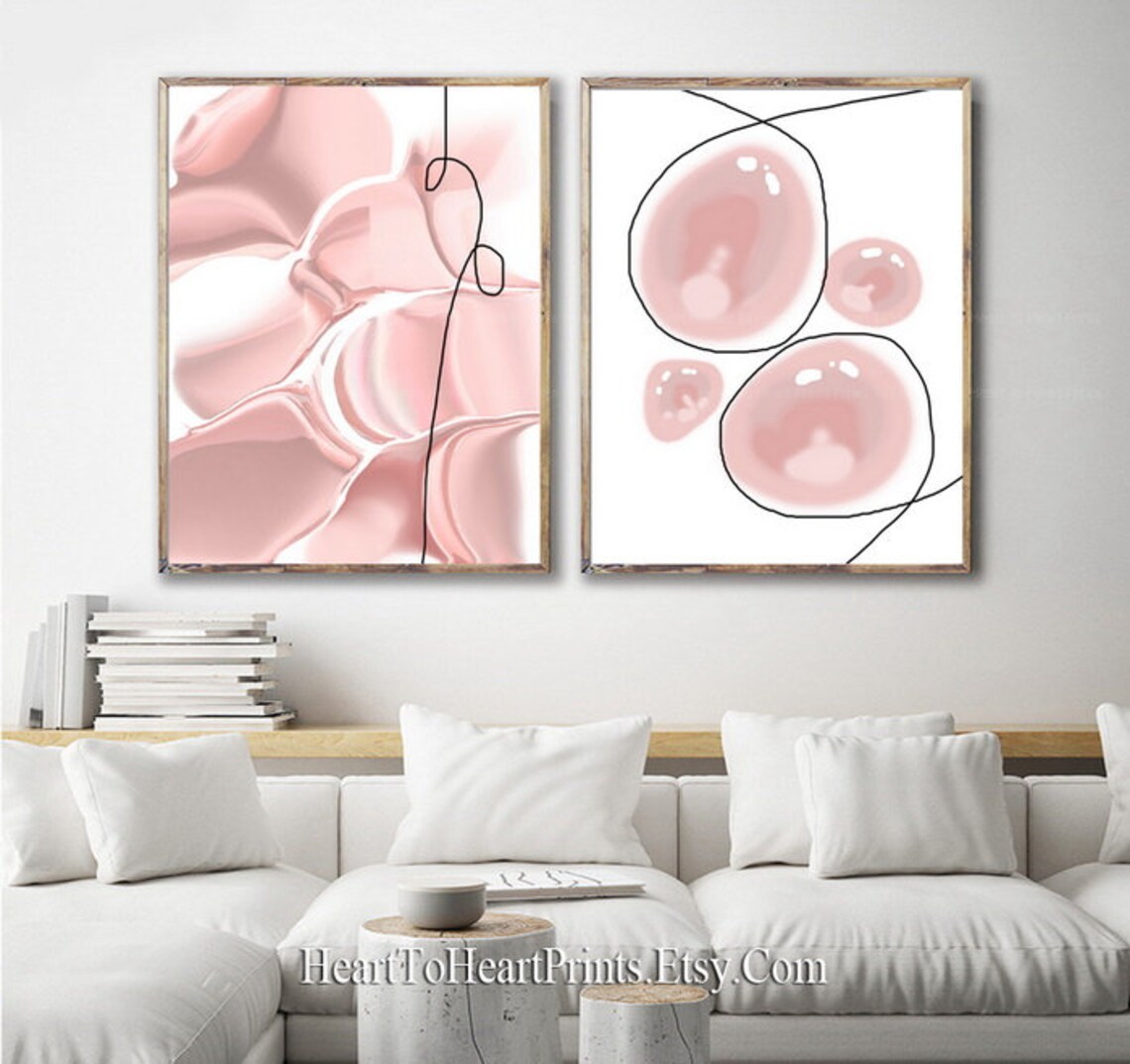 Blush Abstract Wall Art Set of 2 Prints Pink Print Blush Etsy