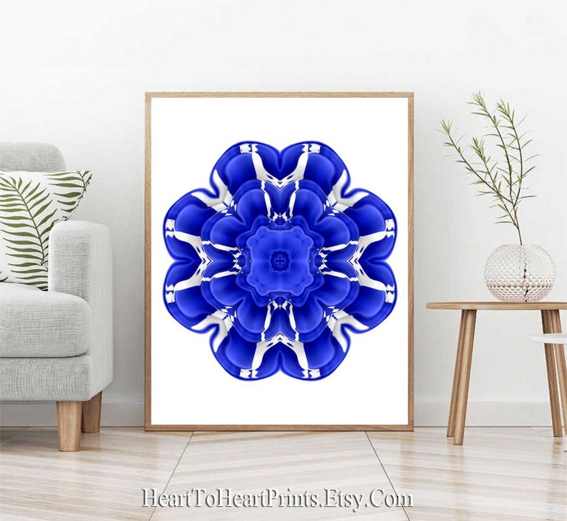 Royal Blue Wall Art Cobalt Blue Abstract Floral Wall Decor Etsy