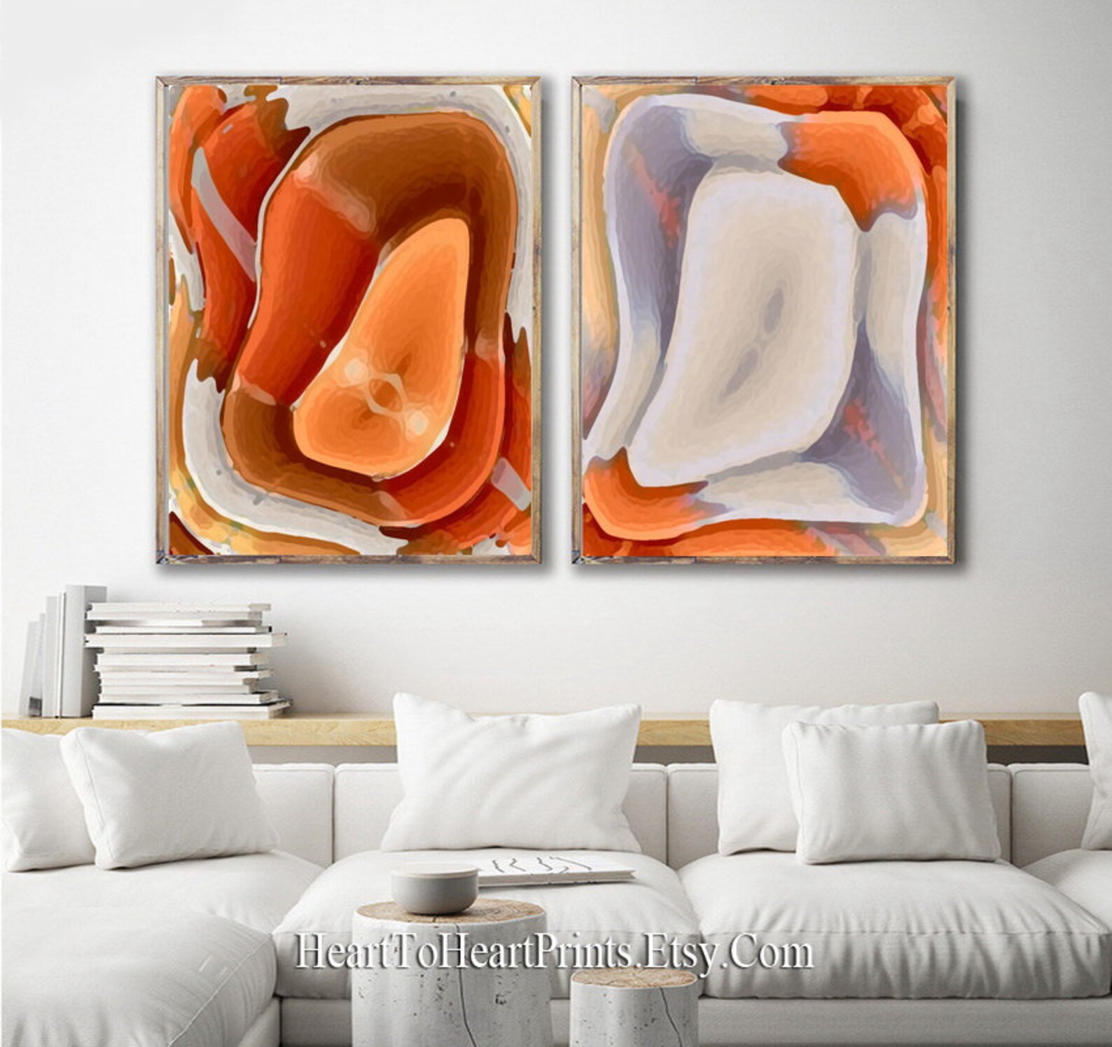 Abstract Painting Set of 2 Prints Burnt Orange Gray Wall Art Etsy