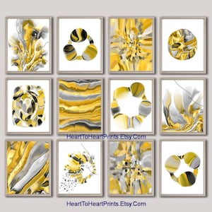 Abstract Painting Set of 2 Prints Mustard Yellow Gray Wall Art Abstract ...