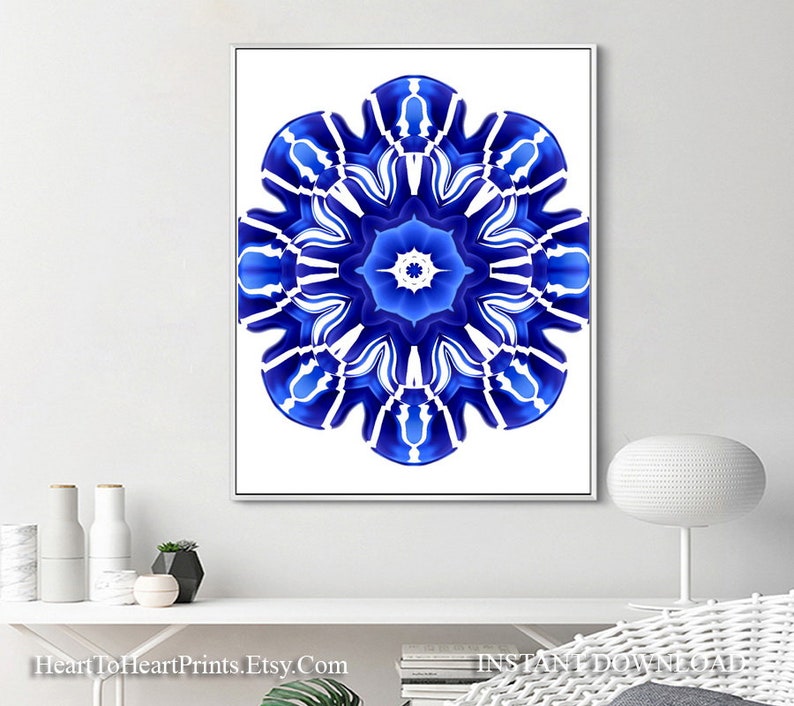 Royal Blue Wall Art Set of 3 Prints Blue Living Room Decor Etsy
