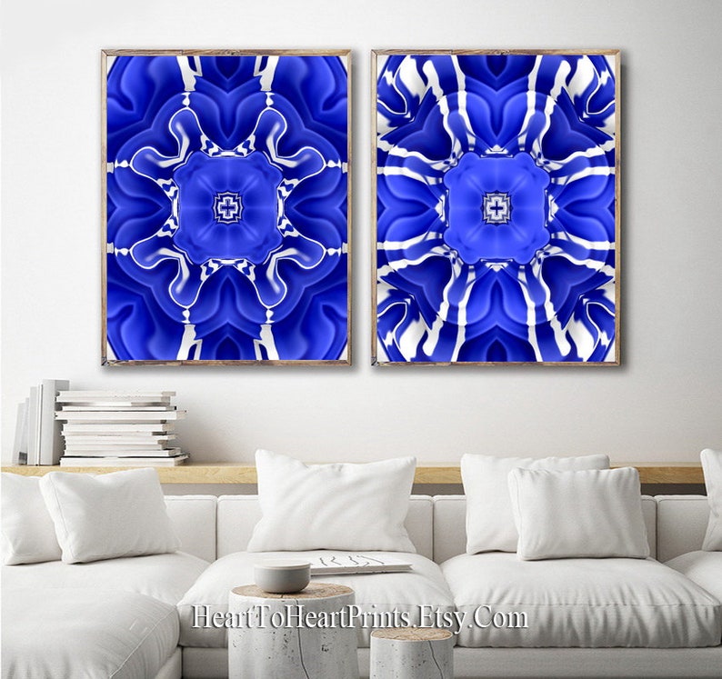 Royal Blue Wall Art Cobalt Blue Abstract Floral Wall Decor | Etsy