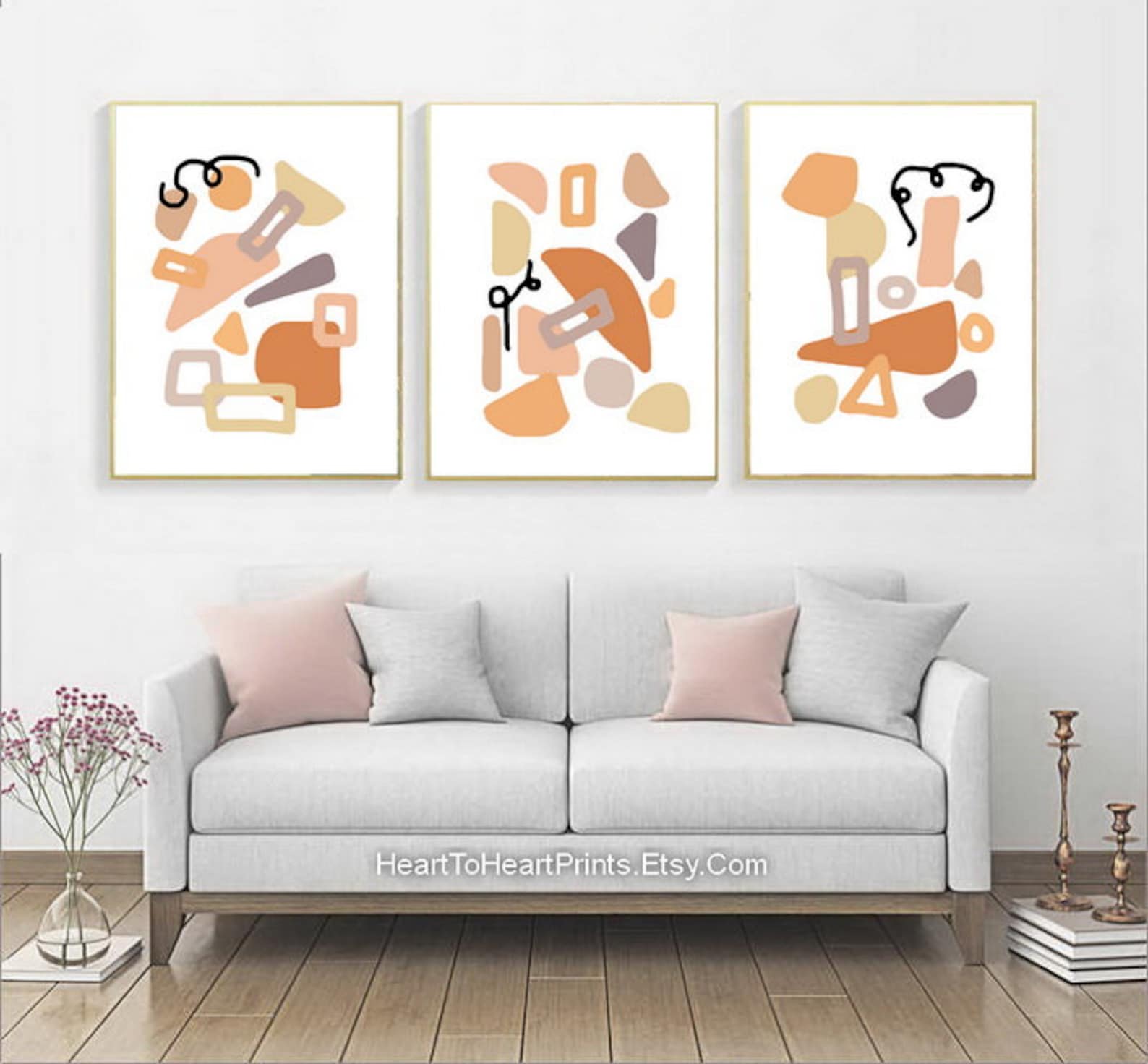 Scandinavian Wall Art Set of 3 Prints Abstract Geometric Set Etsy