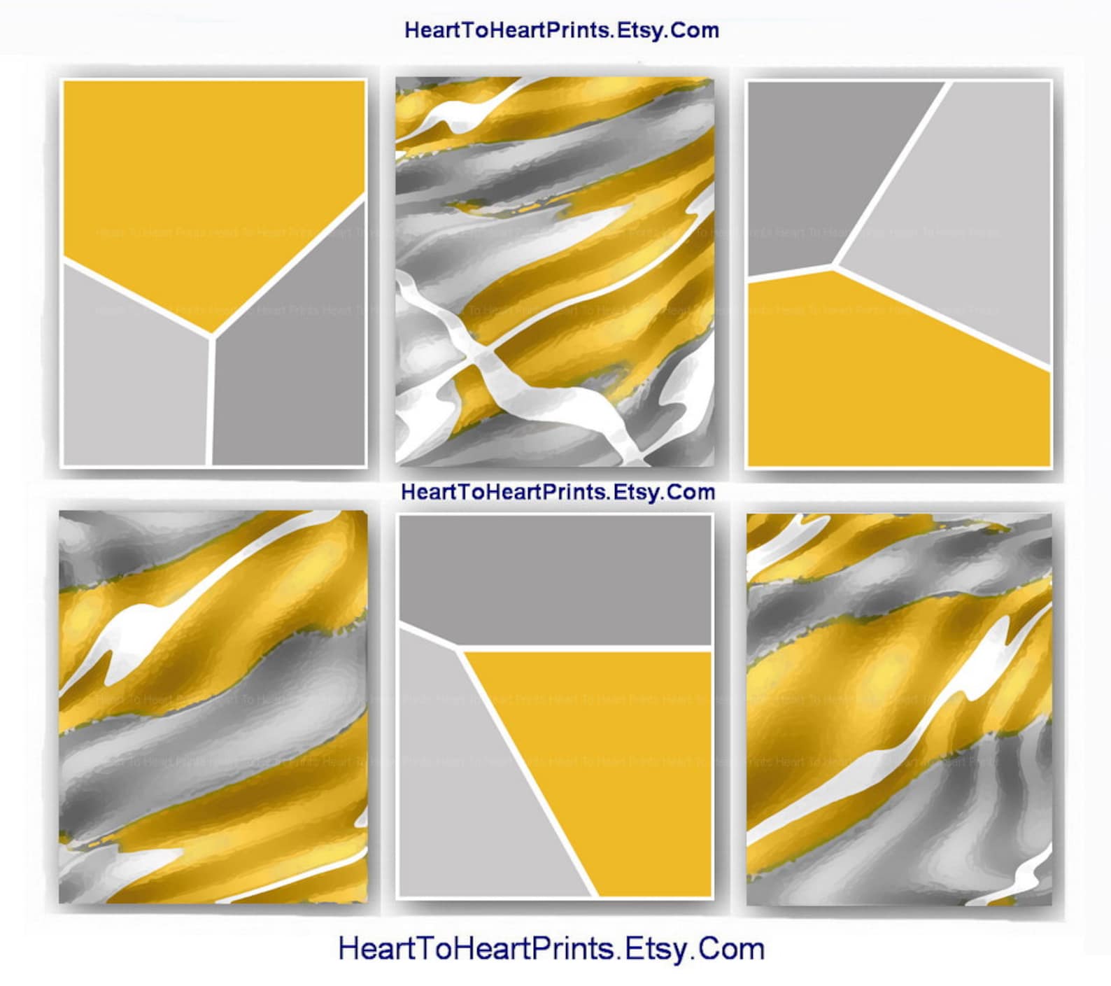 Abstract Wall Art Set of 6 Prints Mustard Yellow Gray Minimalist ...