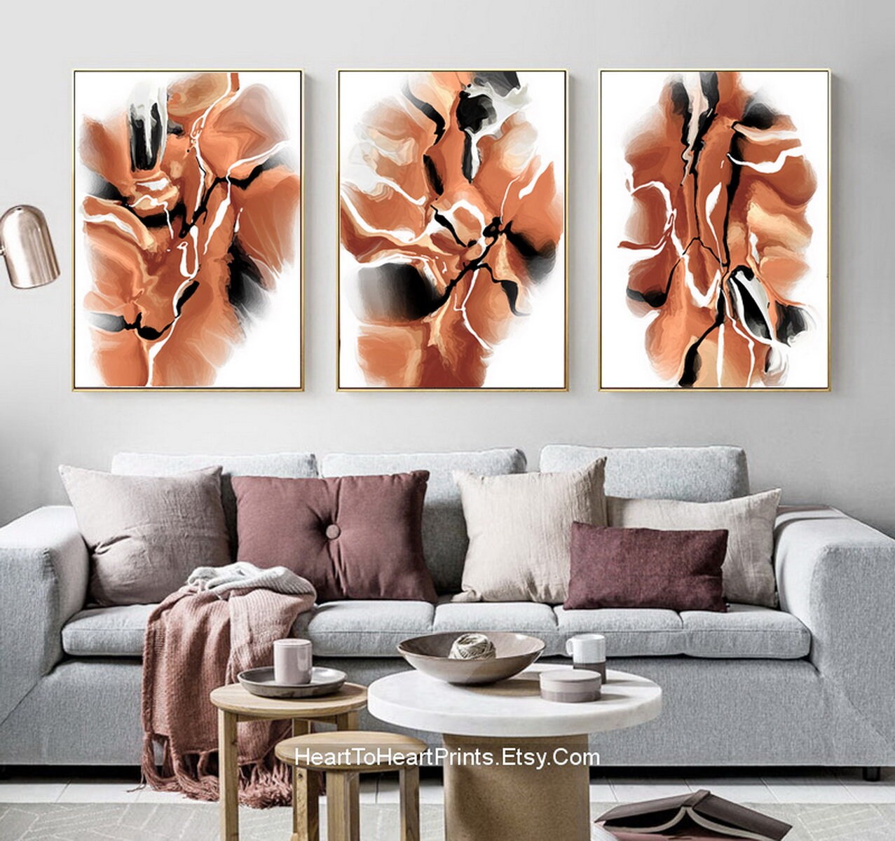 Burnt Orange Black Abstract Painting Set of 3 DOWNLOAD 24x36 - Etsy