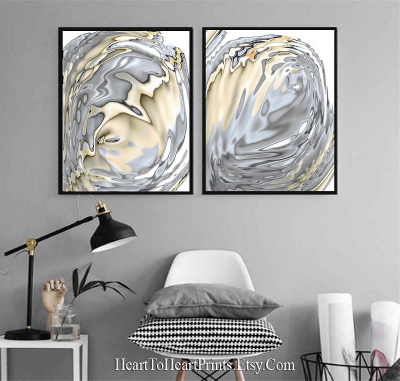 Abstract Painting Printable Wall Art Set of 2 Prints Gray | Etsy