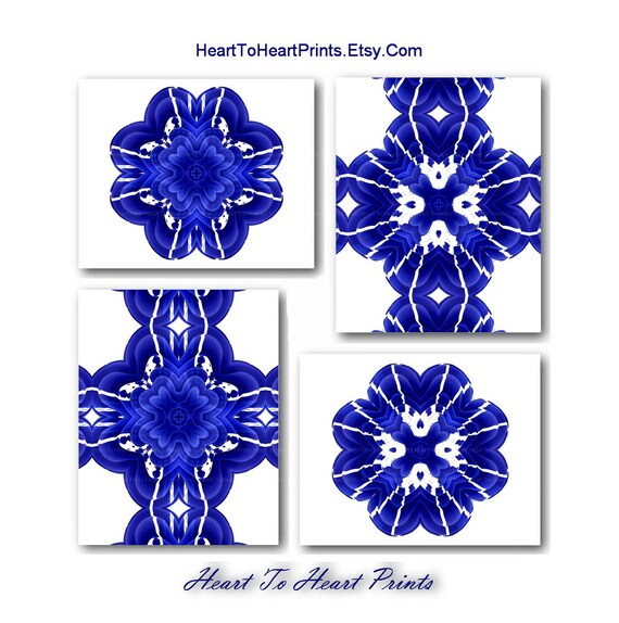 Cobalt Blue Flowers Set Of 4 Art Prints Rustic Navy Blue Wall Art Blue Floral Printable Artwork Instant Download Bedroom Living Room Prints