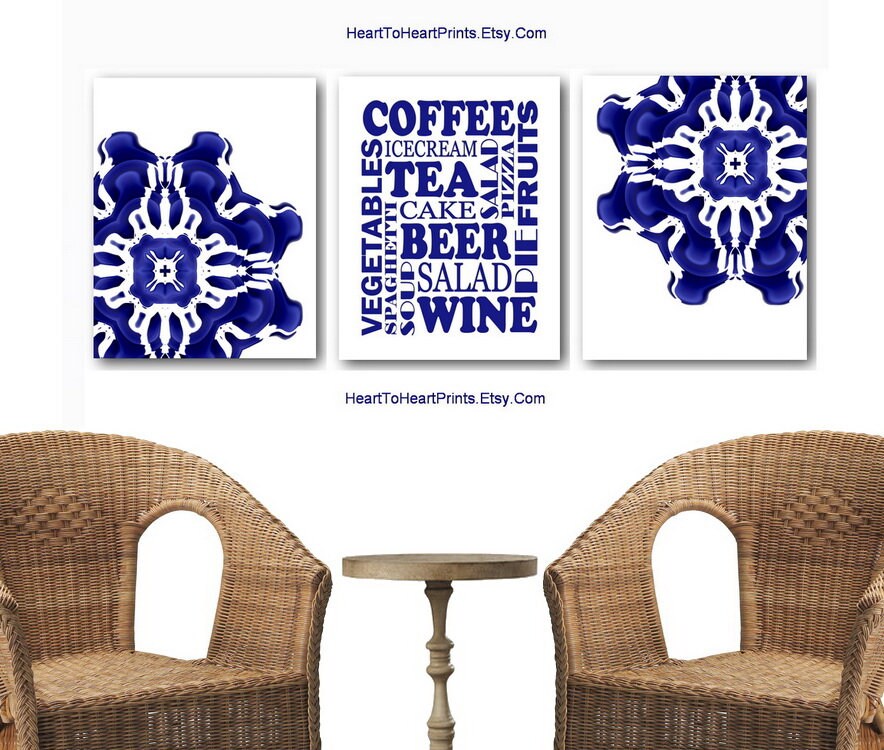 Navy Blue Kitchen Wall Art Set of 3 Prints Download Blue Etsy