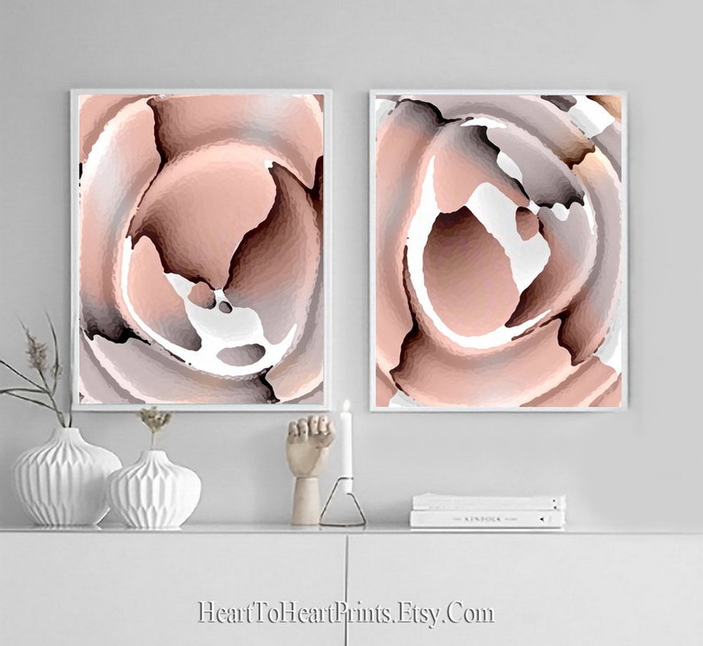 Blush Abstract Wall Art Set of 2 Prints Pink Blush Gray Etsy