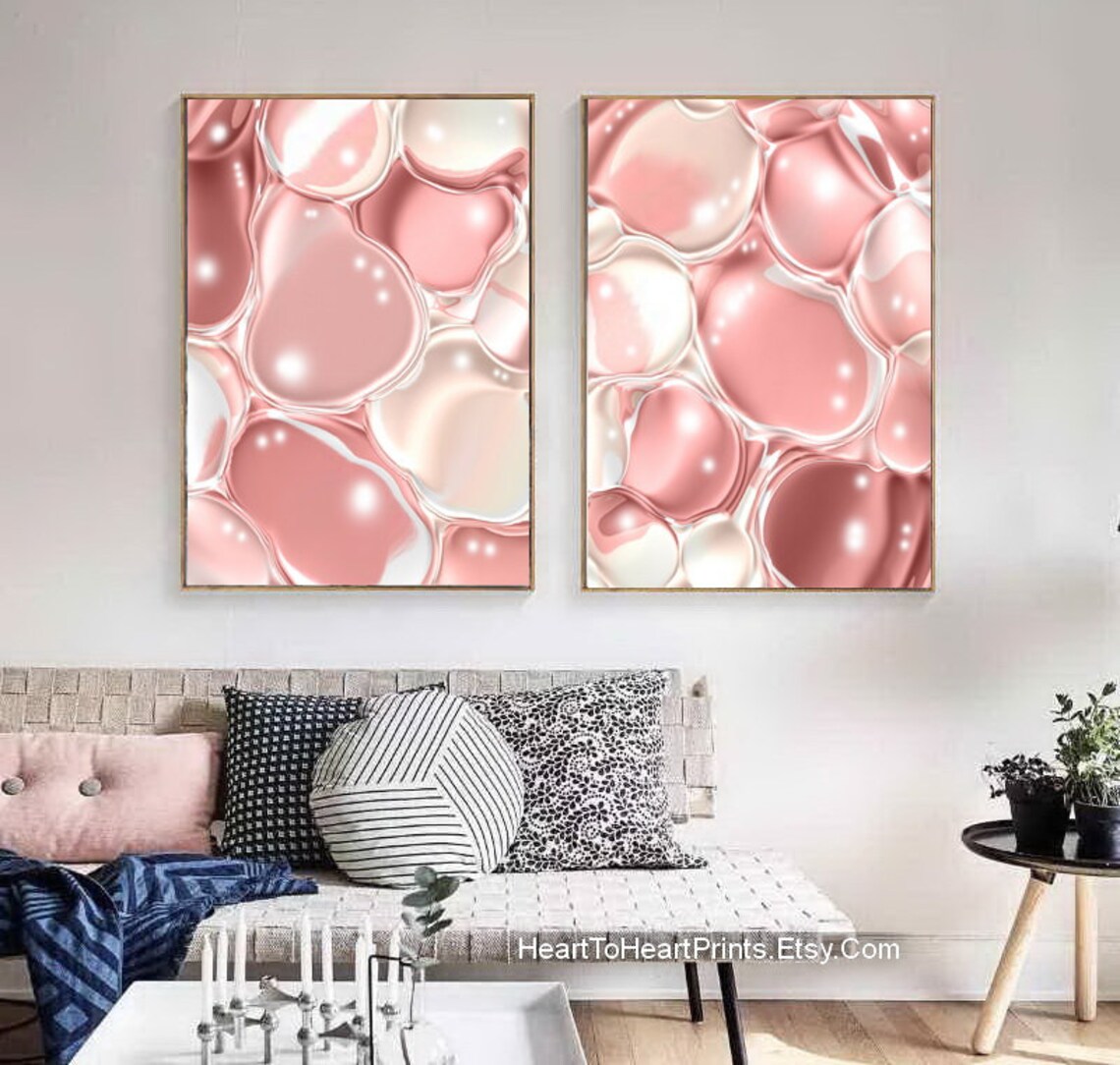 Blush Pink Abstract Wall Art Pink Abstract Painting Set of 2 Etsy