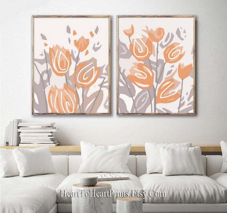 Mid Century Modern Art Set of 2 Prints Abstract Floral Wall Etsy