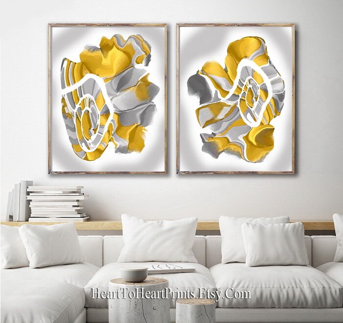 Abstract DOWNLOADABLE Prints Set of 2 Abstract Wall Art Mustard Yellow ...