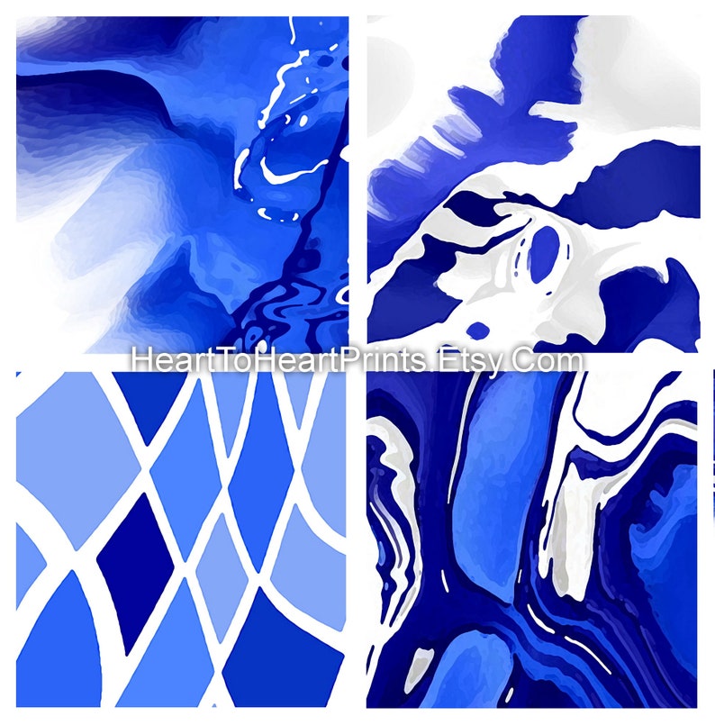 Royal Blue Abstract Set of 12 Posters Abstract Painting PRINTABLE Wall