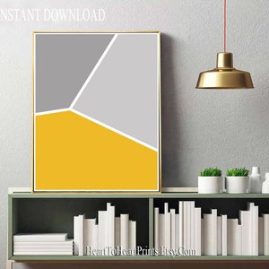 Abstract Wall Art Set of 6 Prints Mustard Yellow Gray Minimalist ...