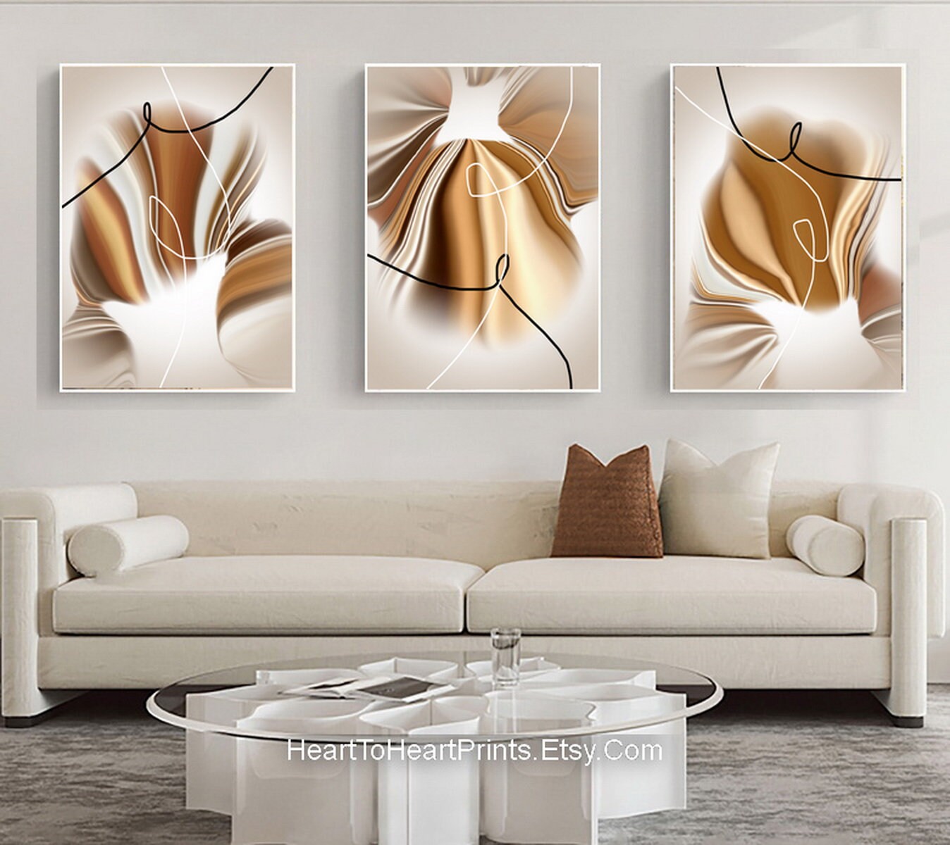 Brown Abstract Wall Art Set of 3 Large 24x36 Abstract Painting ...