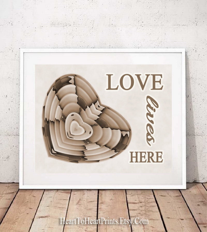 Love Lives Here Printable Artwork Orange Gray Heart Wall Art Etsy