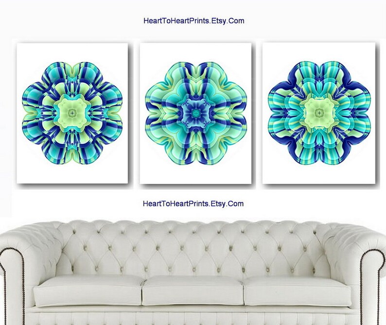 Green Botanical Set of 3 Art Prints Lime Teal Navy Wall Art Etsy