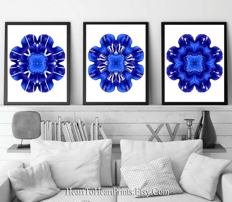Royal Blue Wall Art Set of 3 Prints Blue Bedroom Wall Art Etsy