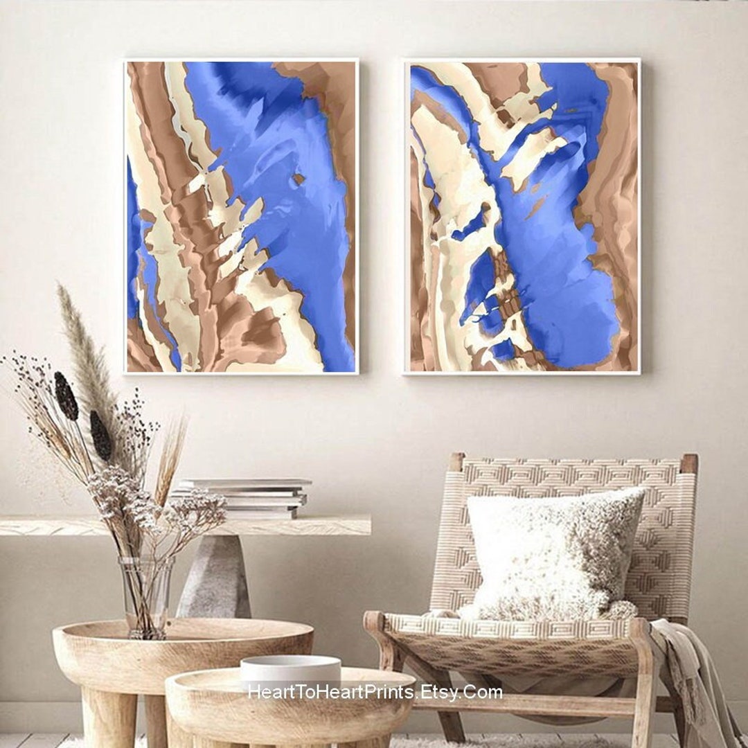 Blue Brown Abstract Painting Set of 2 Posters Canvas Abstract - Etsy