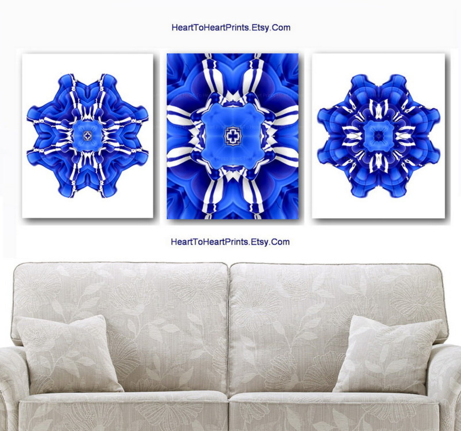 Royal Blue Wall Art Set of 2 Prints Blue Mandala Printable Art Etsy