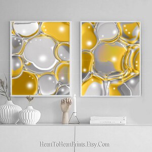 Yellow Gray Black Abstract Gallery Wall Art Set of 3 PRINTABLE Abstract ...